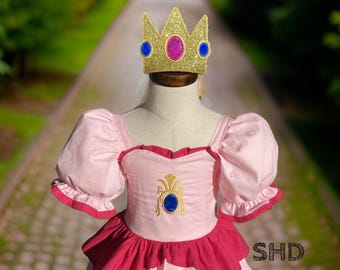 Princess Peach Inspired Dress, Embroidered Jewel, Costume Cosplay Outfit