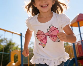 Personalized back to school Girl's shirt bow pencil monogram design with your custom name