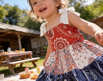 Patriotic 4th of July dress, Girl's 4th of July dress, American Girls Patriotic dress, Fireworks dress, Red White and Blue dress
