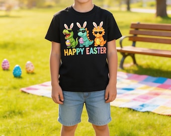 Camiseta de Páscoa com coelhinho dinossauro para meninos