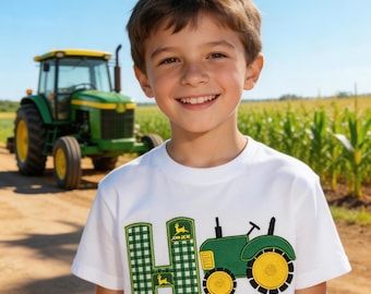 Boys John Deere Tractor Birthday Shirt, Custom Appliqué Farmer Tee