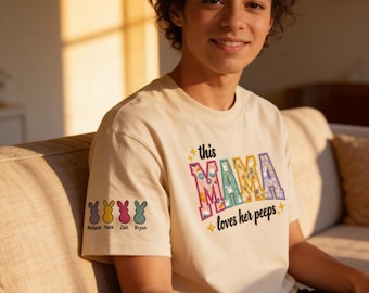 Camiseta de manga curta personalizada para adultos da mamãe, modelo "Pequeno Peep"