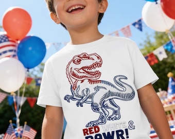 Boy's 4th of July dino Flag Shirt, Custom Embroidered 4th of July Tee, Personalized Shirt, Independence Day Shirt, Monogram Toddler Shirt
