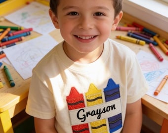 Personalized back to school unisex shirt crayon monogram design with your custom name