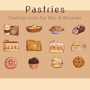 Icônes de bureau sur le thème de la pâtisserie | Mac et Windows | Jeu d'icônes | Icônes d'application | Icônes des dossiers du bureau | Boulangerie Esthétique | Icône de bureau mignon