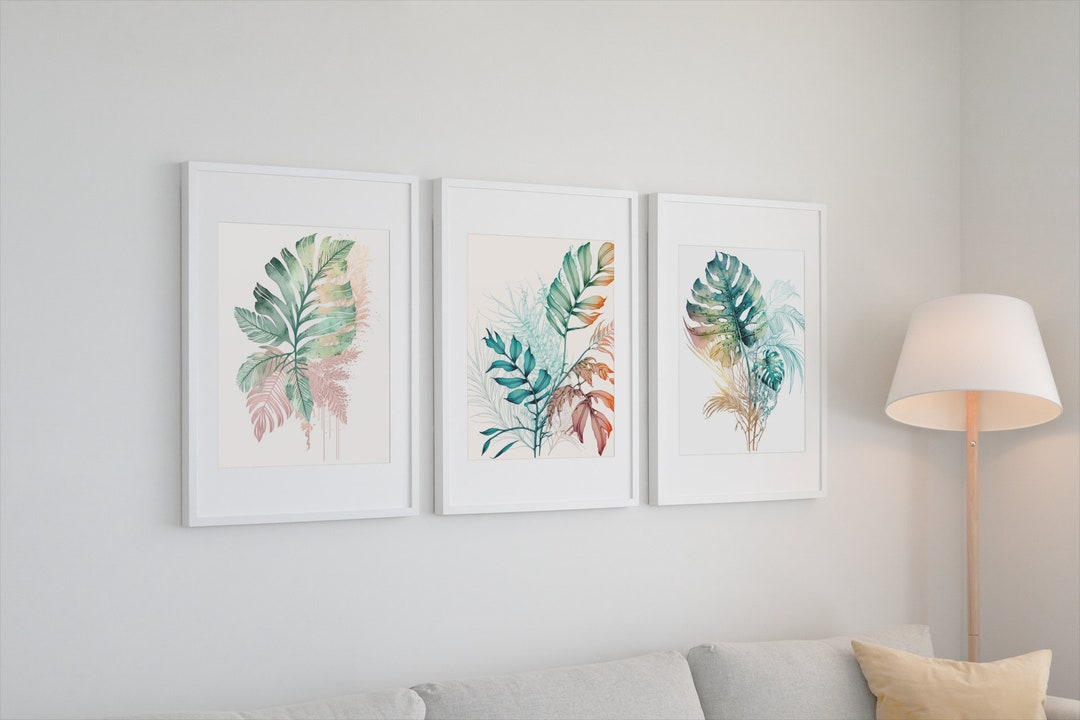 Watercolor Tropical Leaves Print Set of 3, Printable Tropical Leaves ...