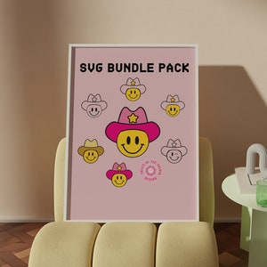 SVG SMILE COWBOY ⟡ smile svg, cowboy hat svg, retro cricut, svg bundle commercial use graphics, png, digital download, minimalist