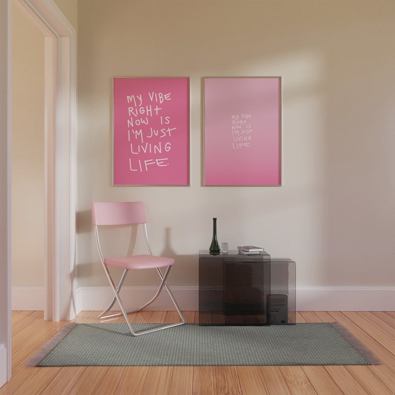 Pink Wall Art, 2 Piece Art Prints, Abstract Poster Set, Bedroom Wall Art, Kid Room Art, Light