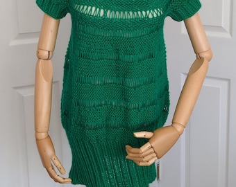 Handmade Knit Summer Top/Tunic/Mini Dress in Green