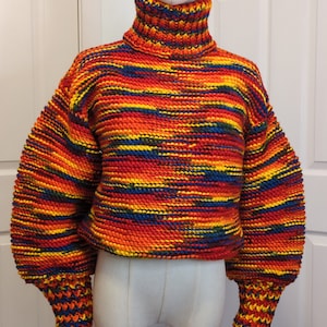 Women&#39;s Men&#39;s Winter Pullover Sweater Chunky Thick Winter Warm Hand Knit Turtleneck Sweater Pullover Vibrant Sunset Colors