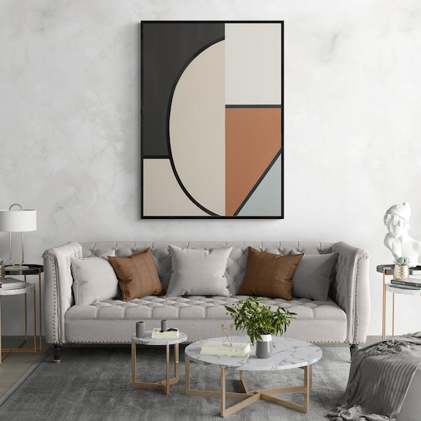 Moderner minimalistischer Posterdruck - geometrischer und abstrakter Druck in neutralen Tönen - Inspiriert vom Bauhaus Stil