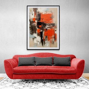 Póster de arte abstracto vibrante - Arte de pared moderno para el hogar y la oficina - Acentos dinámicos en rojo y negro