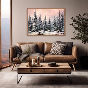 Poster Winterlandschaft, Waldposter Winter Tannenbäume, Verschneiter Wald Poster, Landschaftsbild, Tannenbild Naturposter Schneelandschaft