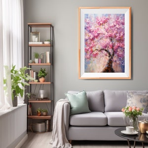 桜の木のポスター、フラワーアート、日本の壁の装飾、日本の桜のポスター、桜の木、ピンクの花のウォールアートポスター