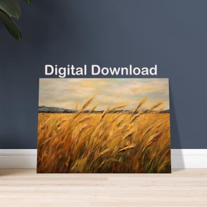 Wheatfield Sunset | Download | Landscape painting with harmonious colors | Muted and natural colors | Van Gogh style