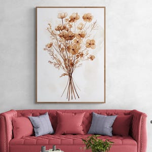 Póster botánico en suaves tonos marrones | Arte de pared floral minimalista | Arreglo floral en estilo acuarela | Cartel de flores mágicas.