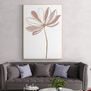 carteles de flores | Flor minimalista en rosa y dorado | Arte mural floral para espacios habitables modernos | Decoración elegante en diseño escandinavo.
