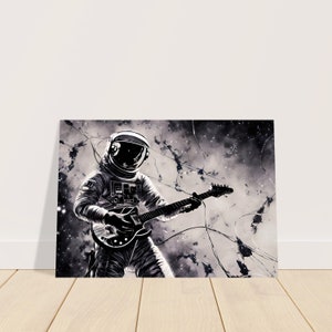Astronauta con chitarra | Spazio | gonna | Stampa poster | Astronauta nello spazio | Bianco e nero | chitarrista | galassia infinita