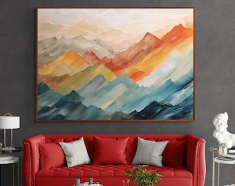 Impasto Mountain Landscape Poster | Abstract Mountain Print | Colorful Mountain Oil Painting | Colorful Landscape Wall Art | Boho Wall Art Gift
