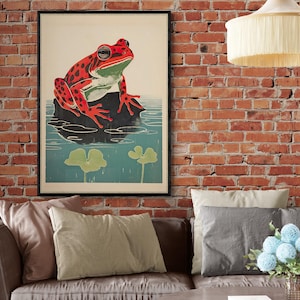 Japanese Frog Poster Japanese Woodblock Print Frog Painting Matsumoto Hoji Japanese Wall Art Japanese Decoration