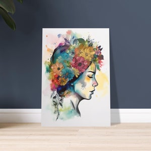 Daisy Crown - Unique watercolor art print of beautiful woman with flowery crown