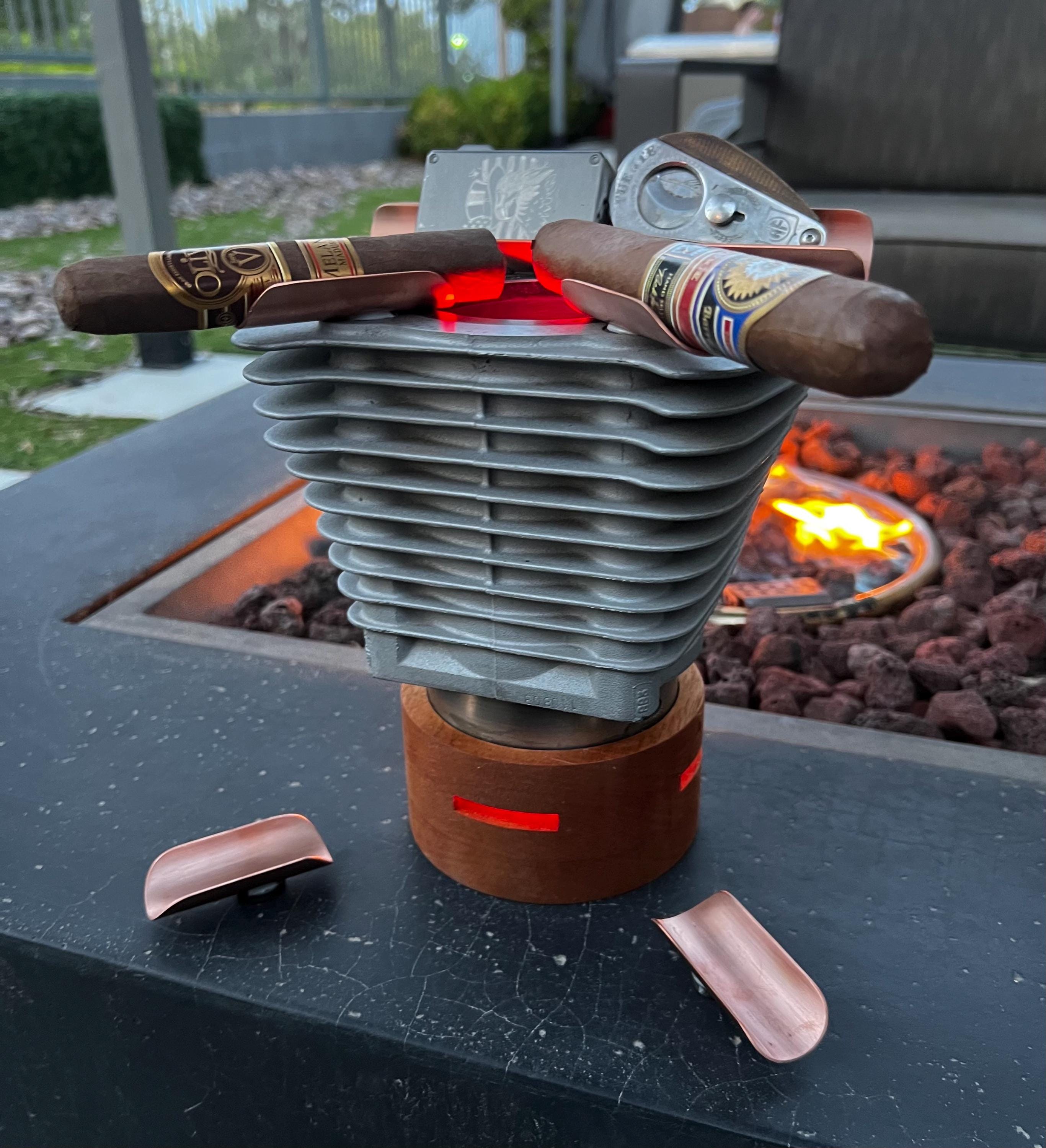 Harley Davidson 883 Engine Cigar Ashtray. Zebra Wood or Mahogany