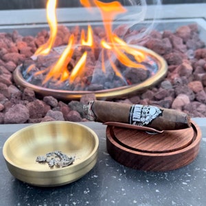 Wood Travel Cigar Ashtray with Copper, Custom Engraved