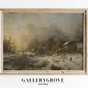 PRINTABLE Winter Forest Landscape Painting | Moody Forest Scenery Vintage Digital Download | Winter Art