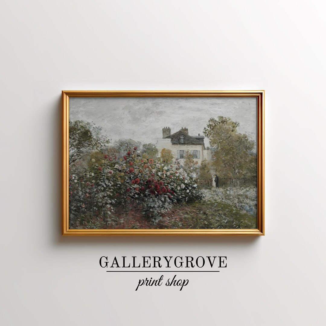 Cottage Oil Painting | Rose Garden Wall Art | Vintage Print | Shipped ...