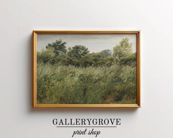 Cottage Landscape Painting | Printed Shipped Art | Vintage Print | Vintage Wall Art | Field Painting | Landscape horizontal | Oat Field