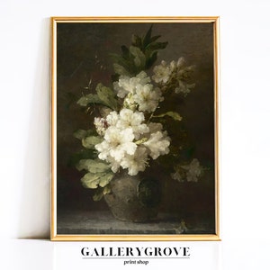 Moody Vintage Flower Print / Dark Floral Still Life Oil Painting / Printed Shipping Art / Vintage Flower Painting