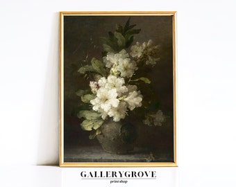 Moody Vintage Flower Print | Dark Floral Still Life Oil Painting | Printed Shipped Art | Vintage Flower Painting