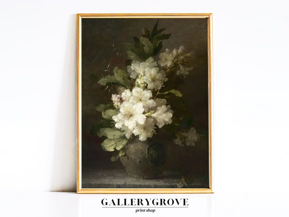 Moody Vintage Flower Print | Dark Floral Still Life Oil Painting | Printed Shipped Art | Vintage Flower Painting