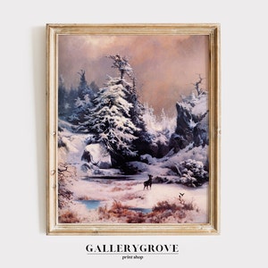 Winter Prints | Winter Landscape | Snowy Art | MAILED PRINT | Winter Art Print | Winter Painting | Deer Art | Deer Art Print