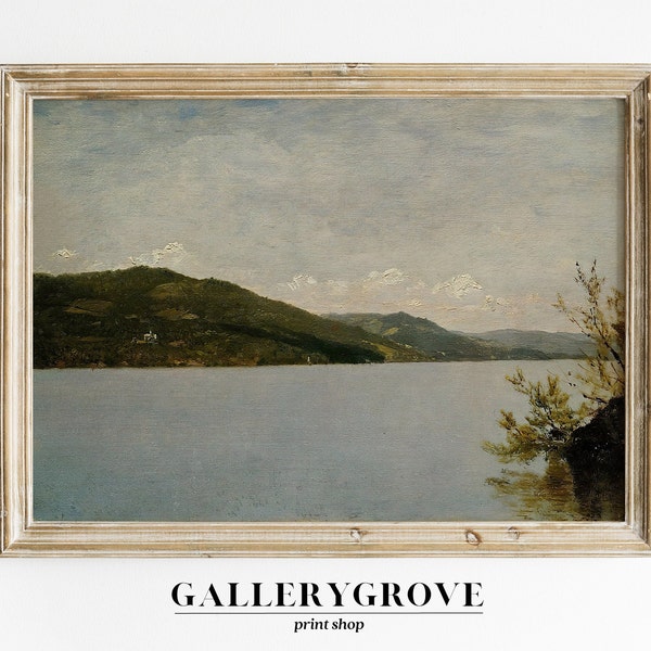 Antique Lake Painting | Vintage Print | Rustic Decor | Printed Shipped Art | Lake Wall Art