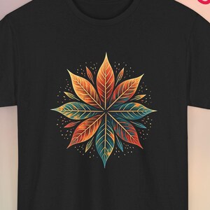 Colorful Leaf Design T-Shirt: Artistic Botanical Graphic Tee