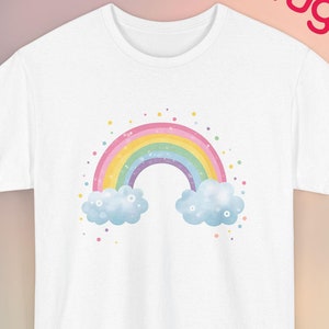 Colorful Rainbow Cute Clouds T-Shirt, Whimsical Tee, Fun Graphic T-Shirt, Unique Shirt, Gift for Kids and Teens, Rainbow Shirt