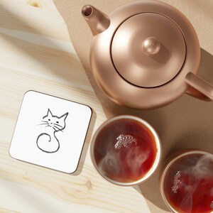 Minimalist Cat Design Hardboard Back Coaster, Cat Lover Gift, Housewarming Gifts