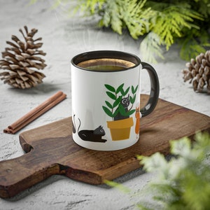 Whimsical Cats & Plants Coffee Mug - Cat Lover Gift