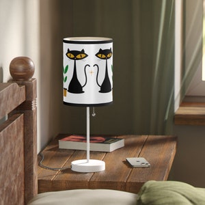 Atomic Cat Lamp on Stand with Steel Base | US|CA Plug | Silver/White Finish | Customizable Trim Colors