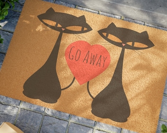Atomic Cat "Go Away" Doormat With Heart, Mid Century Modern Decor, Adorable Cats