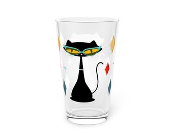 Atomic Cat-pintglas: modern retro drinkgerei uit het midden van de eeuw (16 oz)