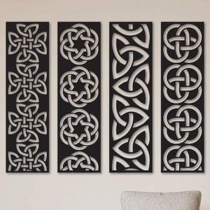 Celtic Rope Knot Wooden Wall Art Set, 4 Panel Geometric Rope Design, Irish Wall Decor, Modern Home Decor, Sacred Symbol Wall Hanging