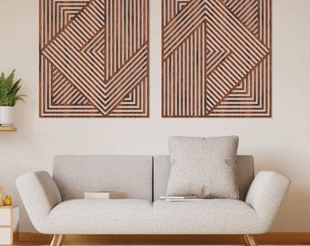 Geometrische Holzwandkunst - Moderne Wanddekoration, minimalistische Tafel, abstrakte Boho Wohnkultur, großer 3D-Wandbehang für Wohnzimmer & Büro
