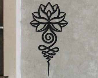Lotus Unalome Wooden Wall Art, Natural Wood Veneer, Lotus Unalome Yoga Wall Decor, Mandala Wall Art