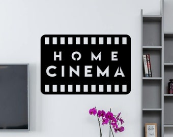 Home Cinema Sign Wooden Wall Art, Natural Wood Veneer, Cinema Wall Decor, Cinema Room Wall Art