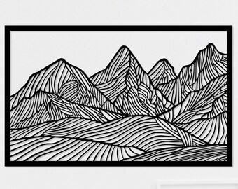 Mountains Lined Wooden Wall Art, Natural Wood Veneer, Mountain Line Art, Striped Mountains Wall Decor