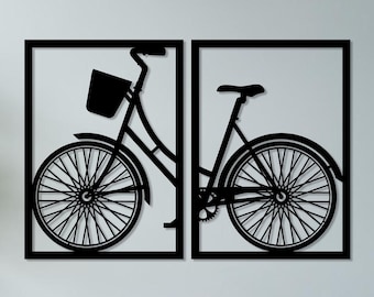 Bicycle 2 Panels Wooden Wall Art, Natural Wood Veneer, Bicycle Wall Decor