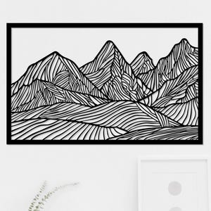 Mountains Lined Wooden Wall Art, Natural Wood Veneer, Mountain Line Art, Striped Mountains Wall Decor, Geometric Wall Art