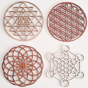 Flower of Life - Sri Yantra - Torus - Metatron Wooden Wall Art, Sacred Geometry, Spiritual Wall Decor, Yoga Geometric Shapes, Natural Veneer